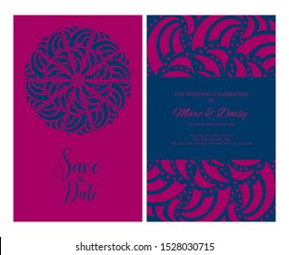 Invitation or wedding card with mandala vector illustration. Template of Business card, greeting card, Gift voucher, background pattern, fashion design.