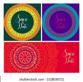 Invitation or wedding card with mandala vector illustration. Template of Business card, greeting card, Gift voucher, background pattern, fashion design.