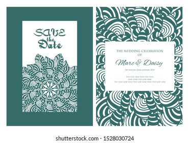 Invitation or wedding card with mandala vector illustration. Template of Business card, greeting card, Gift voucher, background pattern, fashion design.