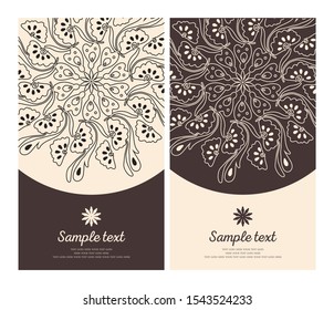 Invitation or wedding card with mandala vector illustration. Template of Business card, greeting card, Gift voucher, background pattern, fashion design.