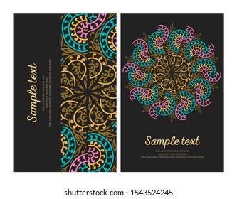 Invitation or wedding card with mandala vector illustration. Template of Business card, greeting card, Gift voucher, background pattern, fashion design.