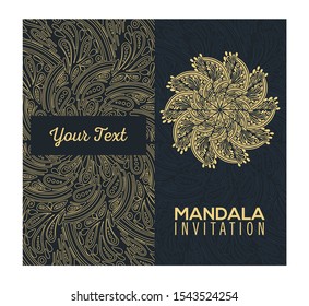Invitation or wedding card with mandala vector illustration. Template of Business card, greeting card, Gift voucher, background pattern, fashion design.