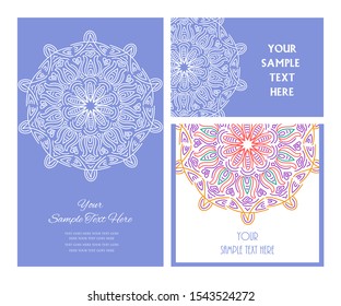 Invitation or wedding card with mandala vector illustration. Template of Business card, greeting card, Gift voucher, background pattern, fashion design.