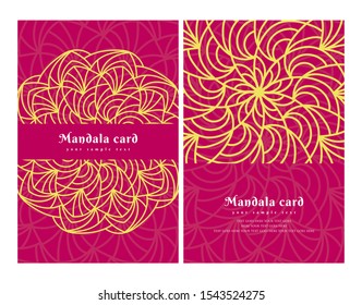 Invitation or wedding card with mandala vector illustration. Template of Business card, greeting card, Gift voucher, background pattern, fashion design.