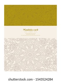 Invitation or wedding card with mandala vector illustration. Template of Business card, greeting card, Gift voucher, background pattern, fashion design.