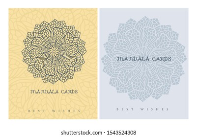 Invitation or wedding card with mandala vector illustration. Template of Business card, greeting card, Gift voucher, background pattern, fashion design.