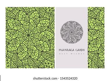 Invitation or wedding card with mandala vector illustration. Template of Business card, greeting card, Gift voucher, background pattern, fashion design.
