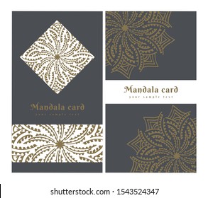 Invitation or wedding card with mandala vector illustration. Template of Business card, greeting card, Gift voucher, background pattern, fashion design.