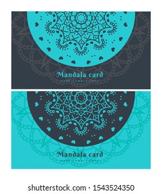 Invitation or wedding card with mandala vector illustration. Template of Business card, greeting card, Gift voucher, background pattern, fashion design.