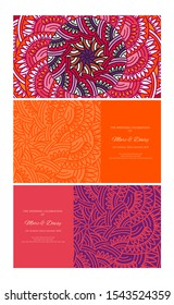 Invitation or wedding card with mandala vector illustration. Template of Business card, greeting card, Gift voucher, background pattern, fashion design.