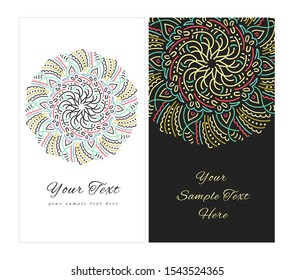 Invitation or wedding card with mandala vector illustration. Template of Business card, greeting card, Gift voucher, background pattern, fashion design.