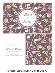 Invitation or wedding card with mandala vector illustration. Template of Business card, greeting card, Gift voucher, background pattern, fashion design.