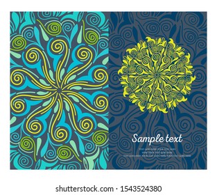 Invitation or wedding card with mandala vector illustration. Template of Business card, greeting card, Gift voucher, background pattern, fashion design.