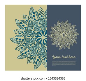 Invitation or wedding card with mandala vector illustration. Template of Business card, greeting card, Gift voucher, background pattern, fashion design.