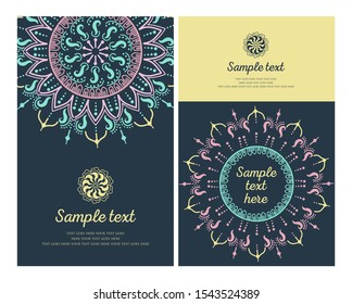 Invitation or wedding card with mandala vector illustration. Template of Business card, greeting card, Gift voucher, background pattern, fashion design.