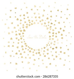 Invitation Wedding Card With Metal Heart Confetti On A White Background And Words 