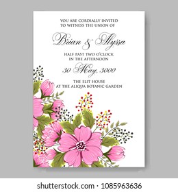 Invitation or wedding card with pink peony floral background