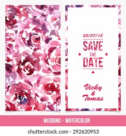 Invitation. Wedding card. Save the date card. Birthday card. Watercolor background with flowers.