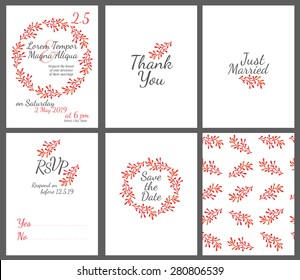 Invitation wedding card set with watercolor flowers vector template - for invitations, flyers, postcards, cards and so on