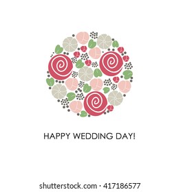 Invitation wedding card vector template - for invitations, flyers, postcards, cards.Floral emblem.  Cute, colorful vector flowers for  poster modern design. pink. white copy space for your text.