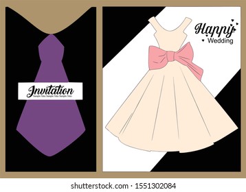 Invitation with wedding dress designs and shirt ties. Invitation Template
