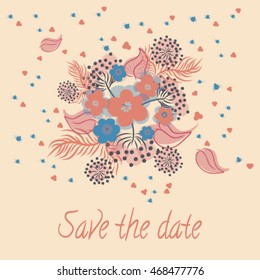 Invitation for wedding with flowers. Save the date.