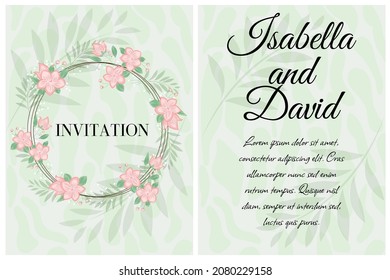Invitation for wedding party or birthday Universal invitation with flower arrangement frame nature leaves background in green color Vector illustration