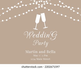 Invitation to the wedding party. Two glasses of champagne. Vector illustration