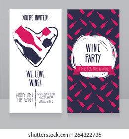 invitation for wine party, can be used as template for wine shop business card, colorful geometric design, vector illustration