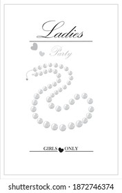 invitation to womens party, on white background pearl necklace and text.