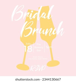 Invitational bridal brunch with glasses of champagne. Bachelorette party invitation template. Vector illustration. Bubble brunch.