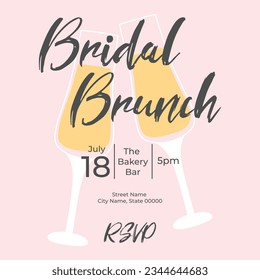 Einladender Brunch mit Gläsern Champagner. Bachelorette Party Einladung Vorlage. Vektorgrafik. Ballenbrunch.