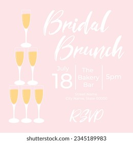 Einladender Brunch mit Gläsern Champagner. Bachelorette Party Einladung Vorlage. Vektorgrafik. Ballenbrunch.