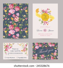 Invitation/Congratulation Card Set - for Wedding, Baby Shower - in vector