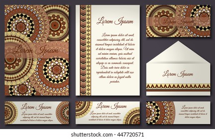 invitations and banners template set. Floral mandala pattern and ornaments. Oriental design Layout. Asian, Arabic, Indian, ottoman motifs.