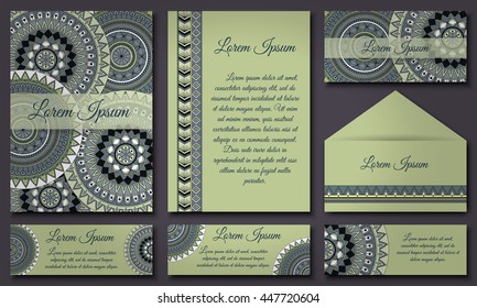 invitations and banners template set. Floral mandala pattern and ornaments. Oriental design Layout. Asian, Arabic, Indian, ottoman motifs.