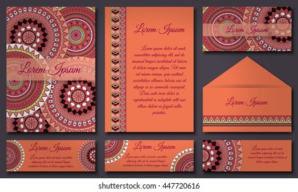 invitations and banners template set. Floral mandala pattern and ornaments. Oriental design Layout. Asian, Arabic, Indian, ottoman motifs.