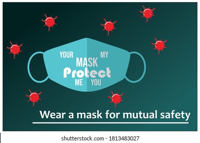 invitations and campaigns to wear masks with the slogan "your mask protects me my mask protects you". vector illustration