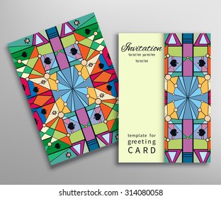Invitations or Cards collection with seamless texture and frame border ornament. Vector abstract geometric pattern. Vector illustration