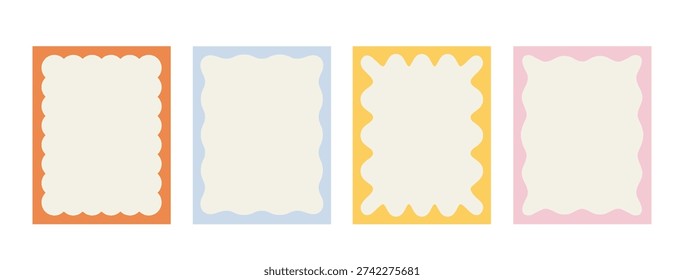 Invitations frames set. Rectangular blue, red and yellow dividers. Bundle of funky patterns. Graphic elements for website. Flat vector collection isolated on white background