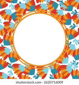 Invitations in a round frame with a flower for announcements about offers and discounts. Spring and summer floral arrangements in the botanical style. Modern design. Concise style.