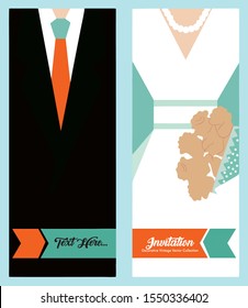 Invitations with simple wedding suits and wedding dresses designs. The third version of the invitation template