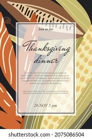 Invitations for Thanksgiving Dinner; Family Dinner; Happy Autumn.