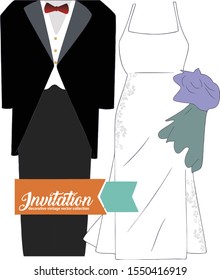 Invitations with wedding suits and bridal gown designs. invitation template. The fifth version of the concept of a married couple