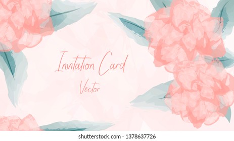 Invite Card. Floral Wedding Graphic. Watercolor Wreath Design. Romantic Spring Pink Bouquet with Green Foliage. Elegant and Fashion Decoratiove Frame Boarder. Modern Artistic Brochure.