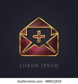 Invite Email Red Ruby with Golden Frame Precious Jewellery Icon / Logo Design