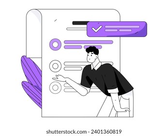 Invite friends to conduct questionnaire flat vector concept operation hand drawn illustration
