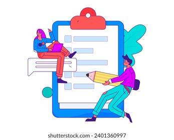 Invite friends to conduct questionnaire flat vector concept operation hand drawn illustration
