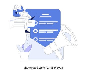 Invite friends to conduct questionnaire flat vector concept operation hand drawn illustration
