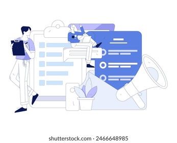 Invite friends to conduct questionnaire flat vector concept operation hand drawn illustration
